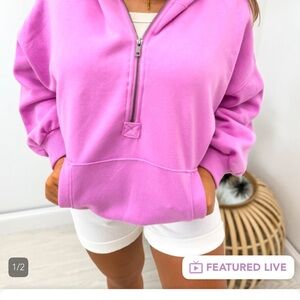 Zenana Outfitters Pink Half-Zip Oversized Sweater